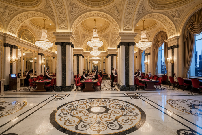 Casino floor with high-traffic marble flooring
