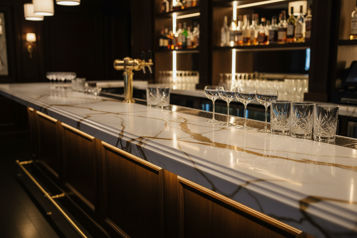 Restaurant bar top in natural stone