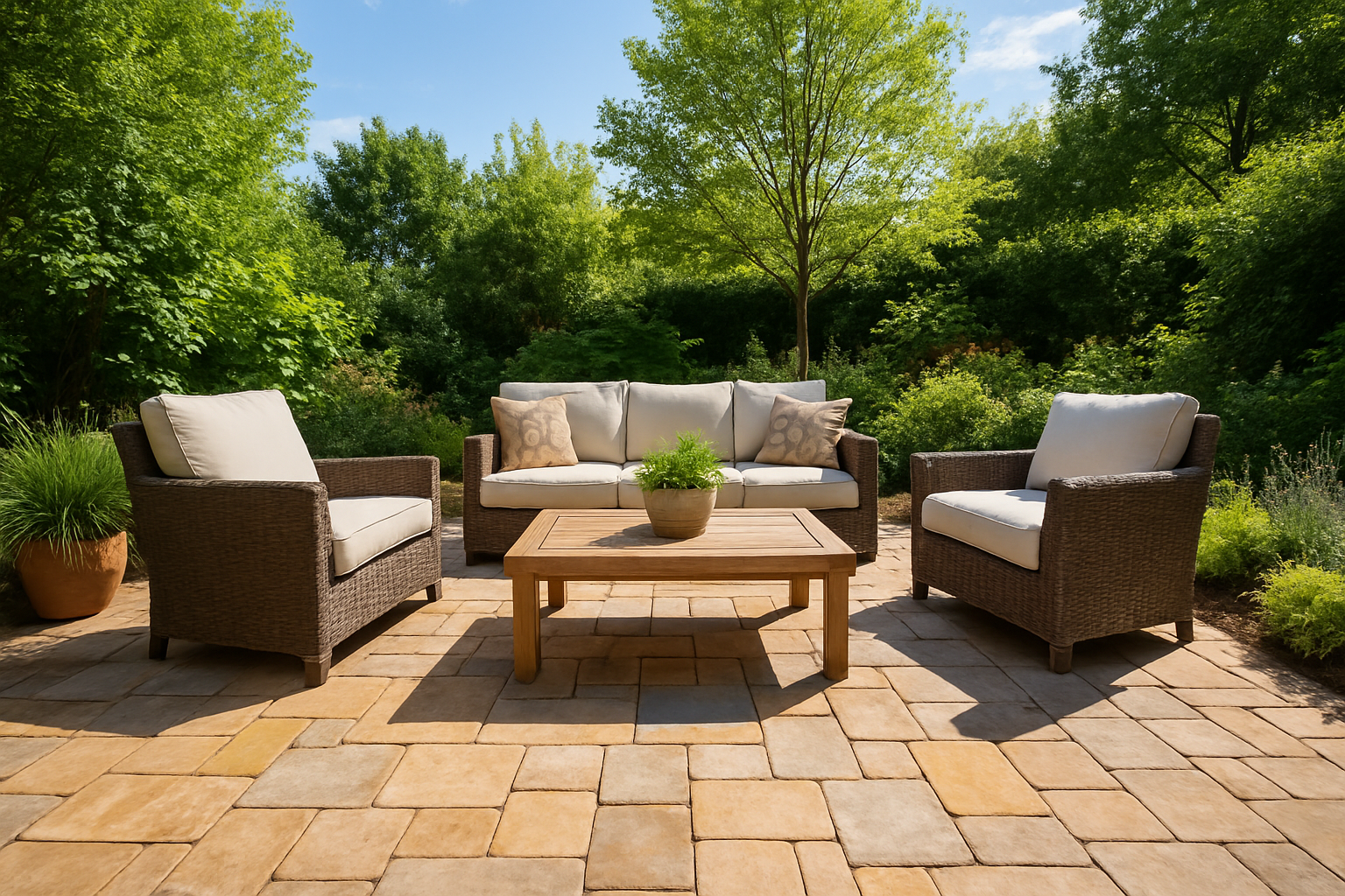 outdoor patio area with pavers