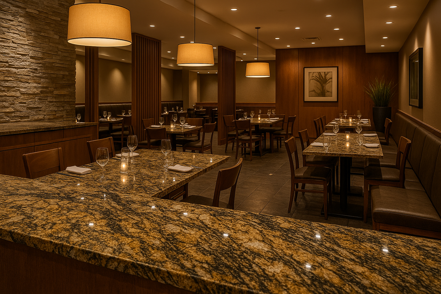 restaurant with granite counters