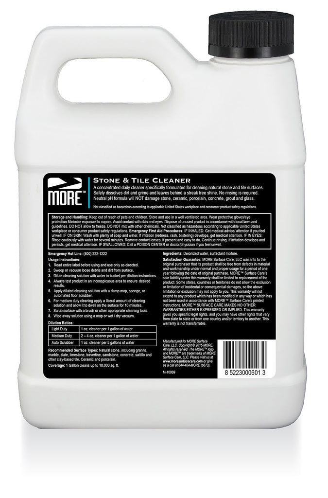 More Stone & Tile Cleaner - Water Based Formula for Daily Use on Natural Stone and Quartz Surfaces [Gallon / 128 oz.]